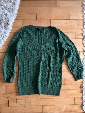 Banana Republic Cable Knit V-Neck Sweater - Green